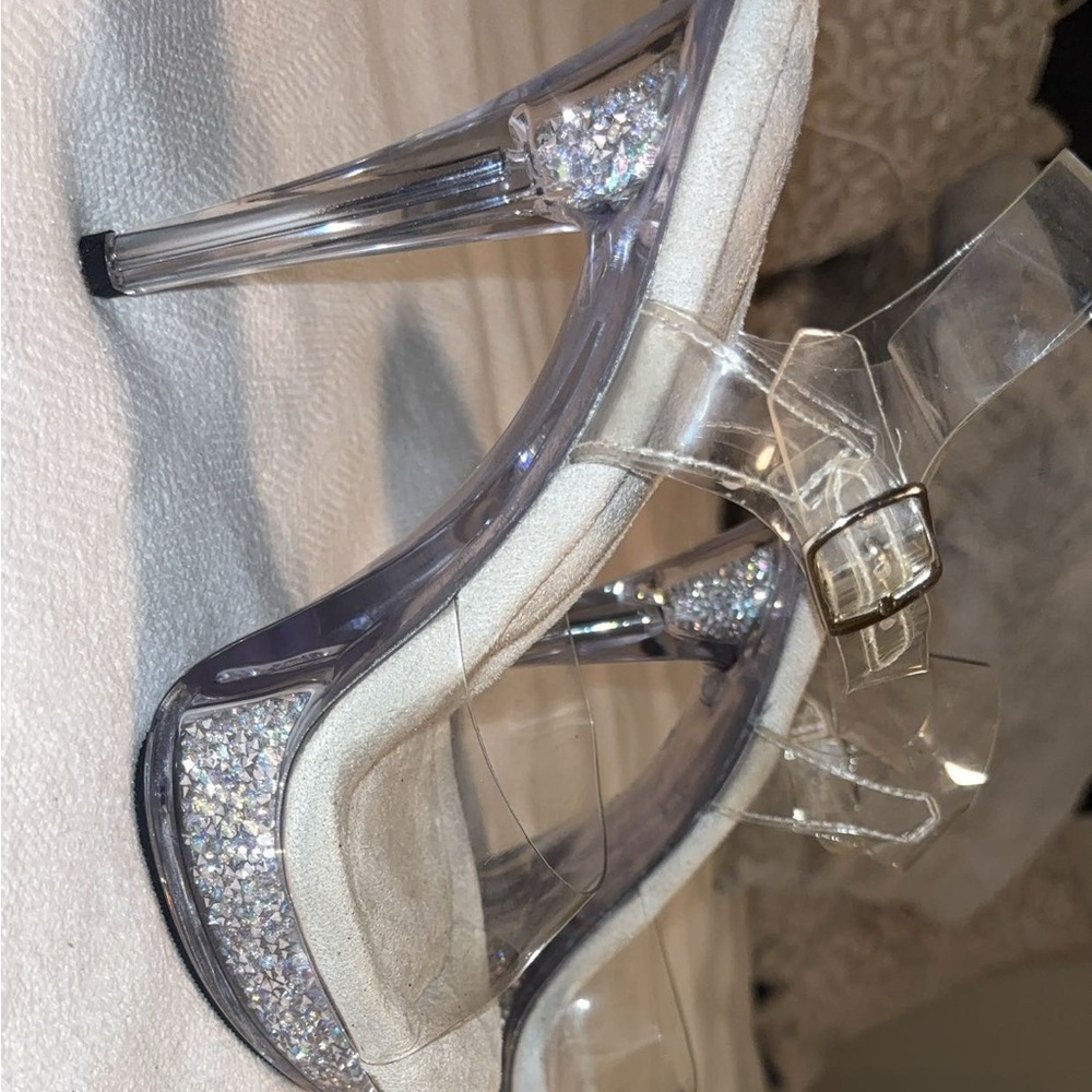 Clear PVC and Silver Glitter Block Heel Sandals